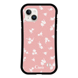 iPhone14 グリップ 耐衝撃ケース ドットフラワー ピンク