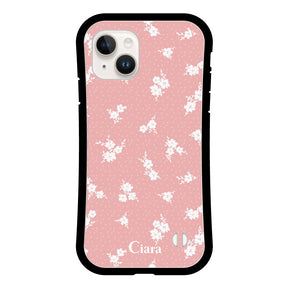 iPhone14 グリップ 耐衝撃ケース ドットフラワー ピンク