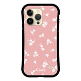 iPhone14Pro グリップ 耐衝撃ケース ドットフラワー ピンク
