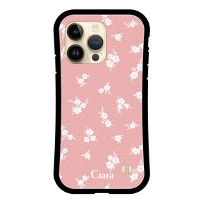 iPhone14Pro グリップ 耐衝撃ケース ドットフラワー ピンク