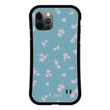 iPhoneX/XS グリップ 耐衝撃ケース ドットフラワー ブルー