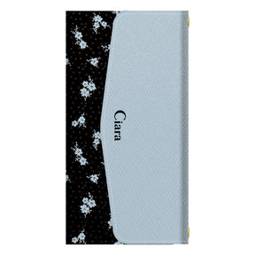 AQUOSsense9 手帳型カード収納レザーケース ドットフラワー ブラック