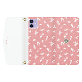 iPhone12/12Proケース 手帳型カード収納レザーケース ドットフラワー ピンク