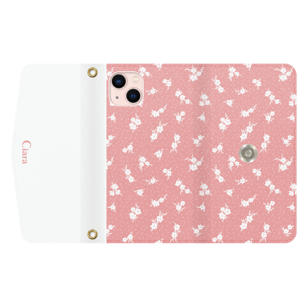 iPhone13ケース 手帳型カード収納レザーケース ドットフラワー ピンク
