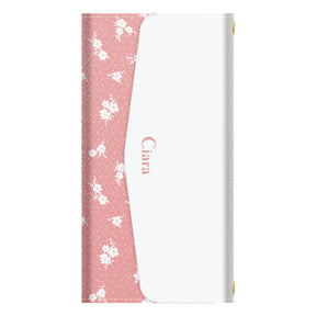 iPhone16Plusケース 手帳型カード収納レザーケース ドットフラワー ピンク