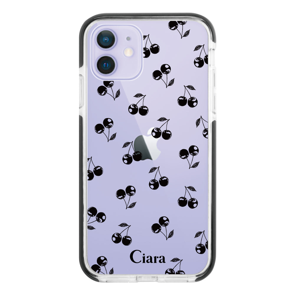iPhone12/12Pro クッションバンパー 耐衝撃クリアケース ロマンティックチェリー ブラック