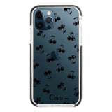 iPhone12ProMax クッションバンパー 耐衝撃クリアケース ロマンティックチェリー ブラック