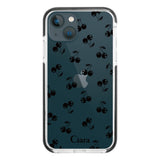 iPhone13mini クッションバンパー 耐衝撃クリアケース ロマンティックチェリー ブラック