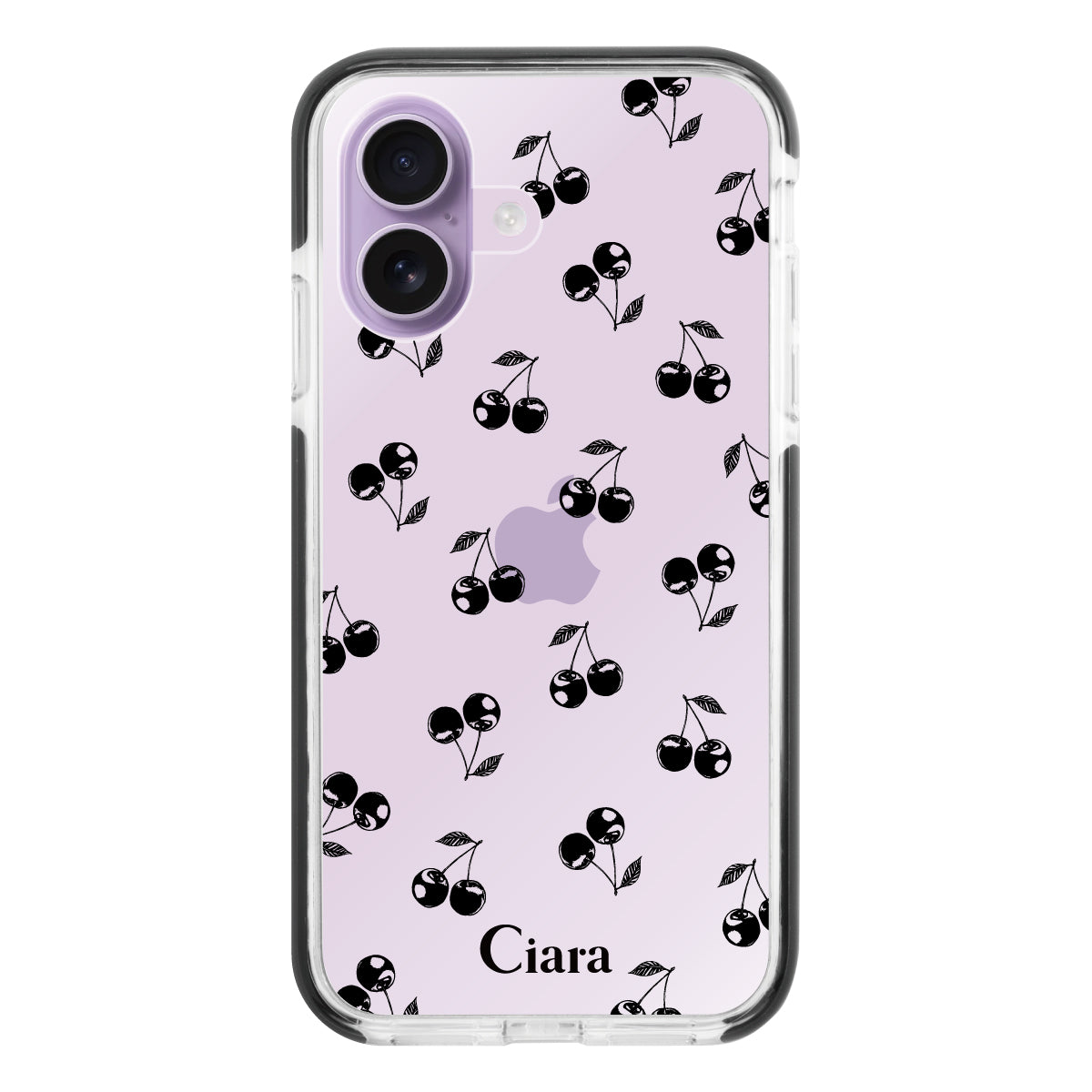 iPhone17 クッションバンパー 耐衝撃クリアケース ロマンティックチェリー ブラック
