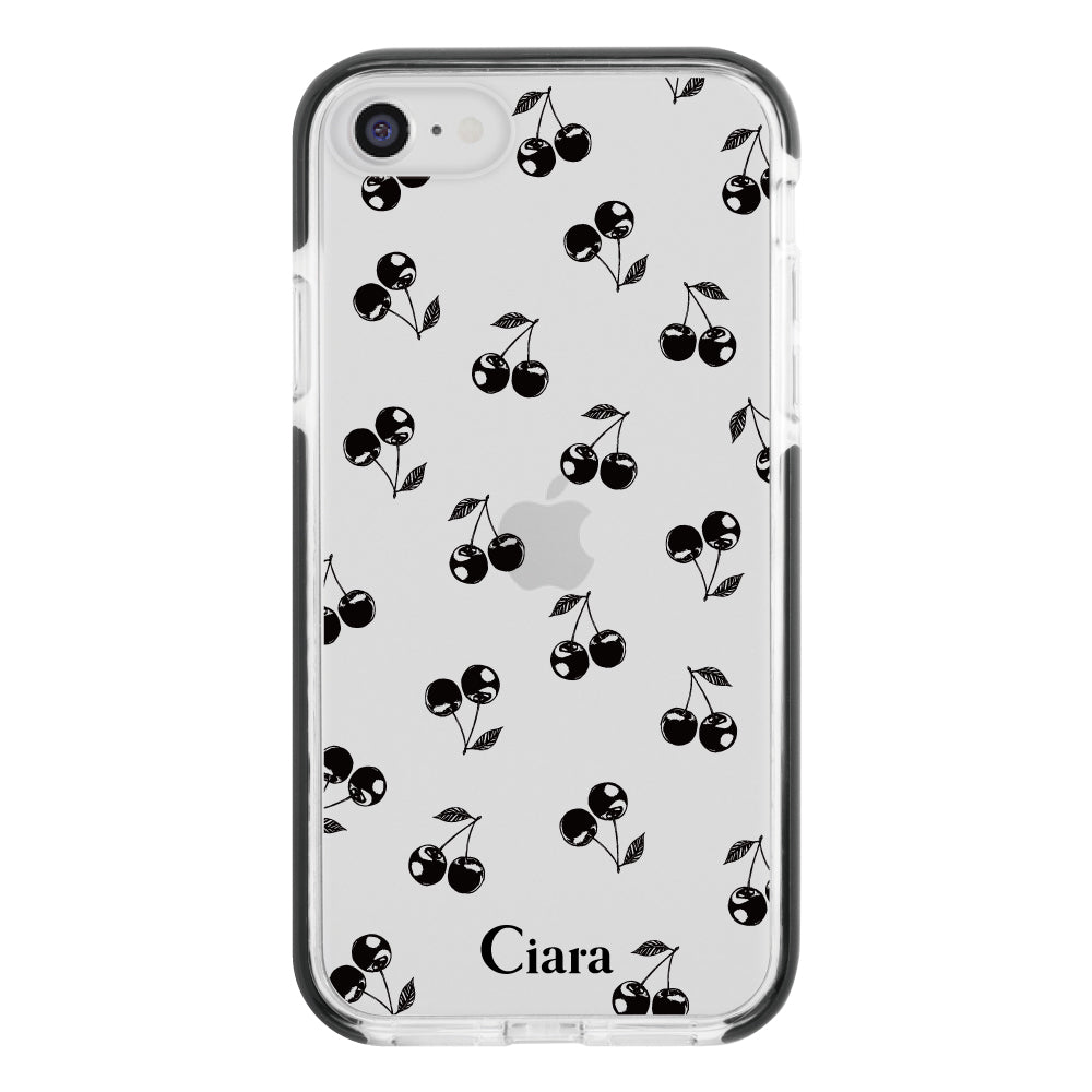 iPhone7/8/SE2/SE3 クッションバンパー 耐衝撃クリアケース ロマンティックチェリー ブラック