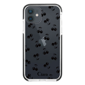 iPhoneXR クッションバンパー 耐衝撃クリアケース ロマンティックチェリー ブラック