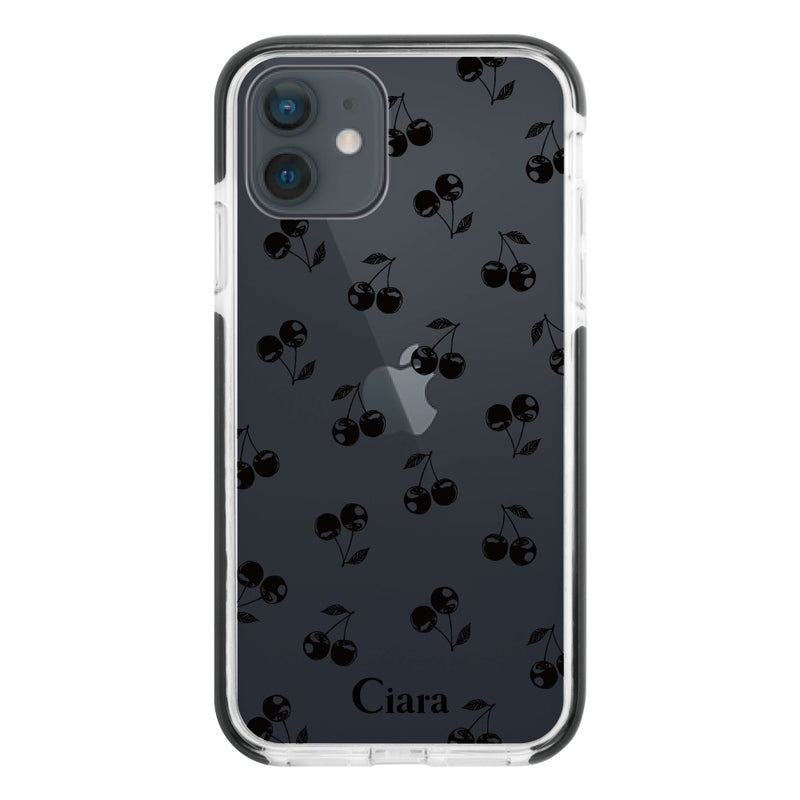 iPhoneケース クッションバンパー 耐衝撃クリアケース ロマンティックチェリー