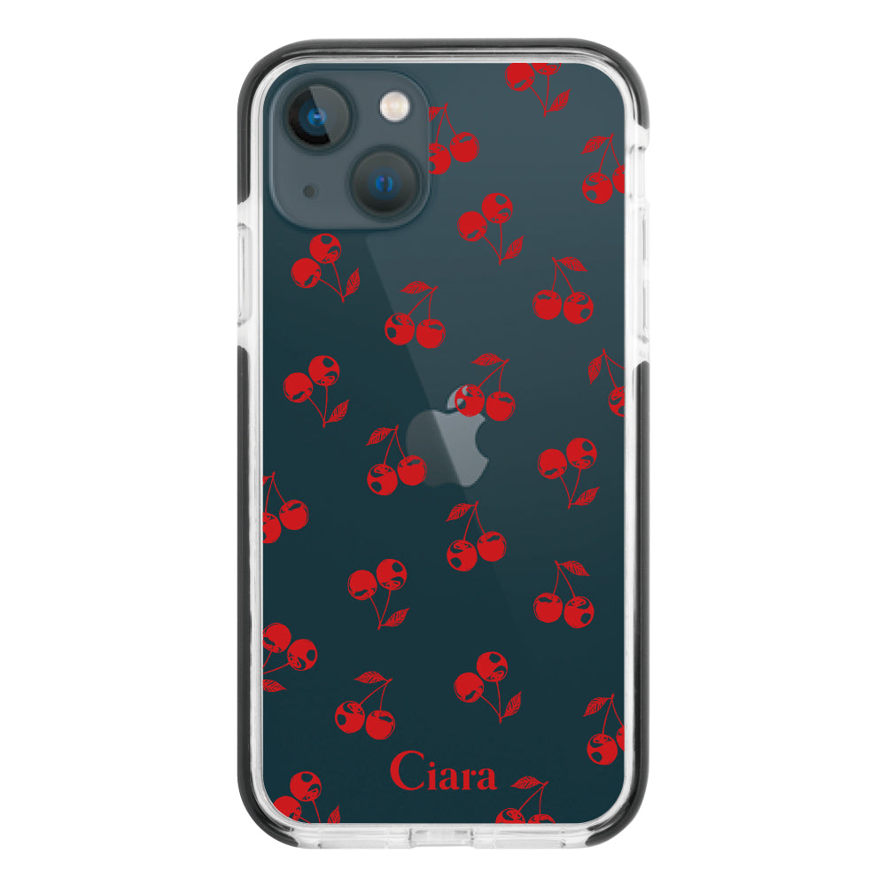 iPhone13mini クッションバンパー 耐衝撃クリアケース ロマンティックチェリー レッド