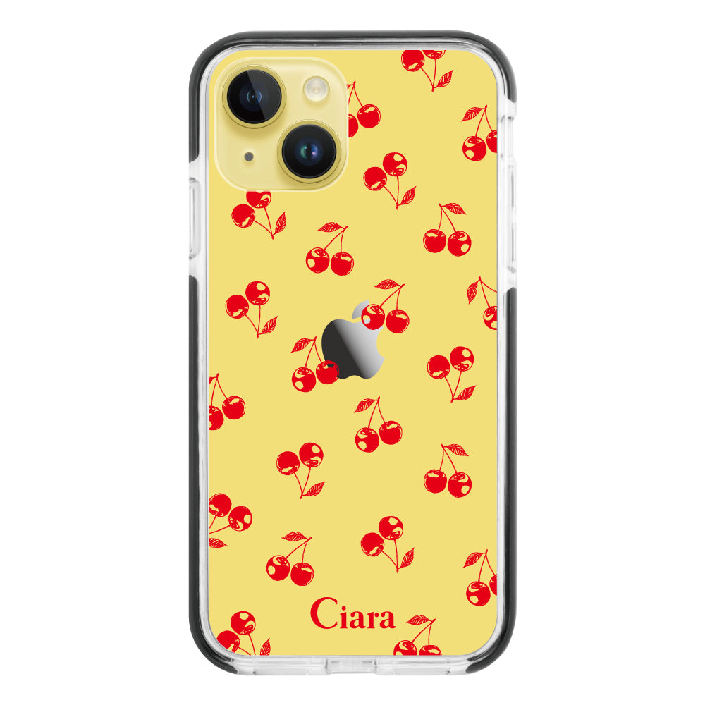 iPhone14Plus クッションバンパー 耐衝撃クリアケース ロマンティックチェリー レッド