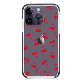 iPhone14ProMax クッションバンパー 耐衝撃クリアケース ロマンティックチェリー レッド