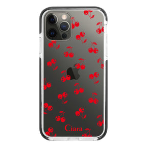 iPhoneX/XS クッションバンパー 耐衝撃クリアケース ロマンティックチェリー レッド