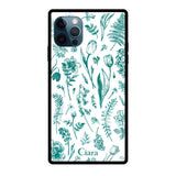 iPhone12ProMaxケース スクエア 強化ガラスケース ロマンティックフラワー グリーン