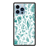 iPhone13ProMaxケース スクエア 強化ガラスケース ロマンティックフラワー グリーン