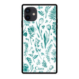 iPhoneXRケース スクエア 強化ガラスケース ロマンティックフラワー グリーン