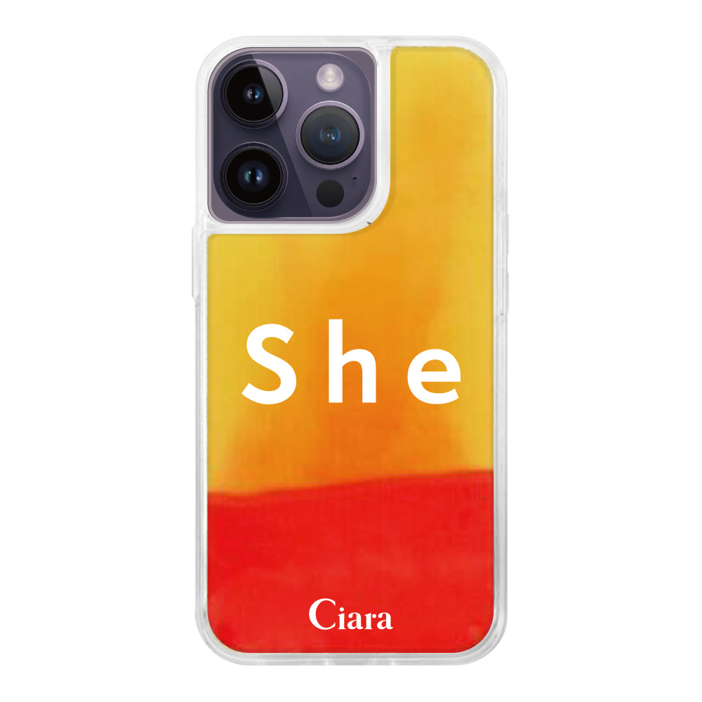 iPhone14ProMaxケース ネオンサンド オイルケース シー オレンジ/イエロー