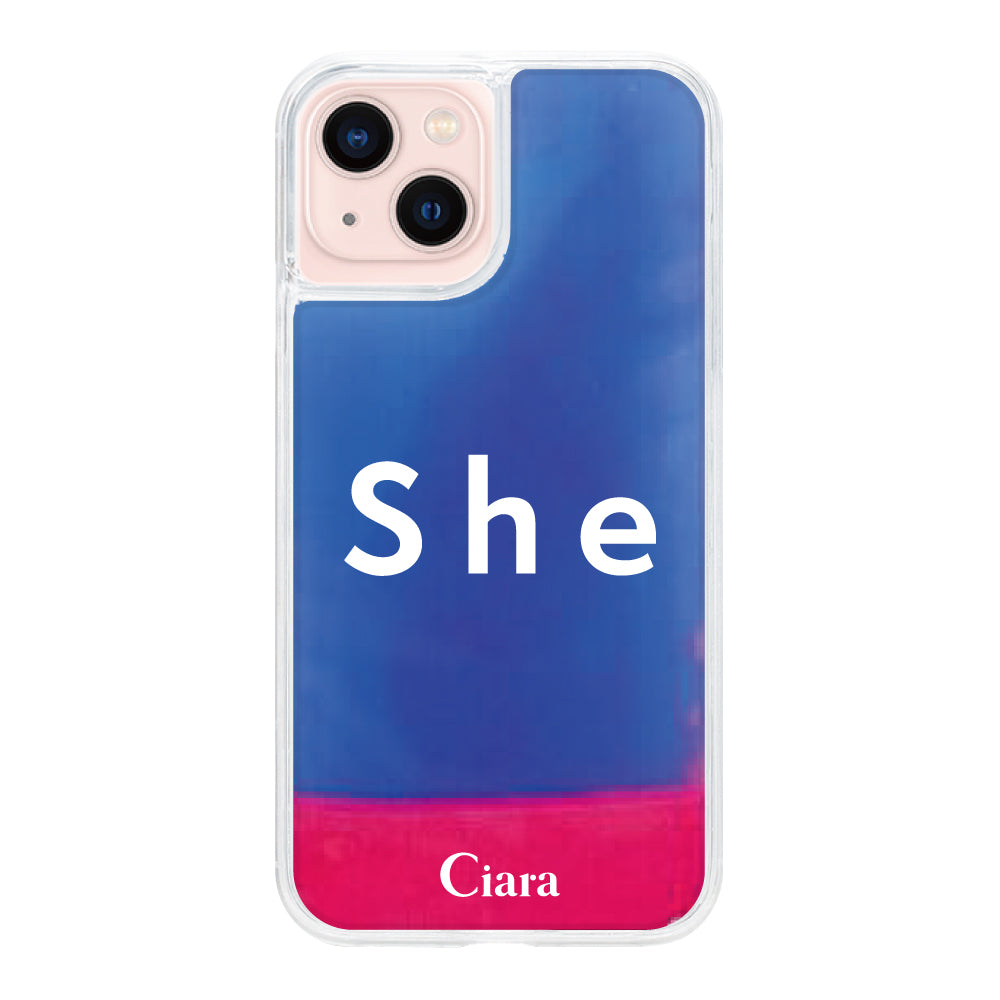 iPhone13ケース ネオンサンド オイルケース シー ピンク/ブルー