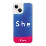 iPhone14ケース ネオンサンド オイルケース シー ピンク/ブルー