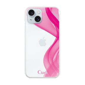 iPhone15Plus ハイブリッド クリアケース シアーリボン ピンク