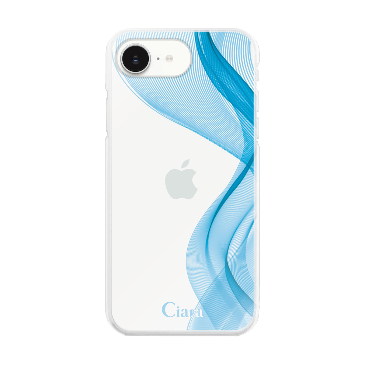 iPhone16e ハイブリッド クリアケース シアーリボン ブルー