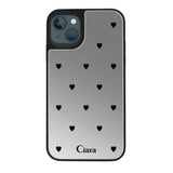 iPhone13miniケース ミラーバンパー ミラー付きケース ニュースウィートブラックハート シルバー