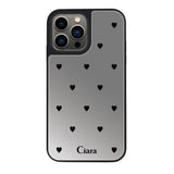 iPhone13Proケース ミラーバンパー ミラー付きケース ニュースウィートブラックハート シルバー