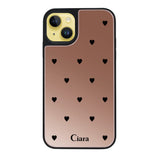 iPhone14Plusケース ミラーバンパー ミラー付きケース ニュースウィートブラックハート ピンクゴールド