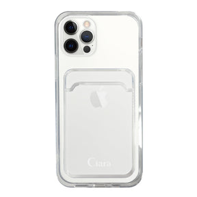 iPhone13ProMax TPU カード収納クリアケース ロゴ ホワイト
