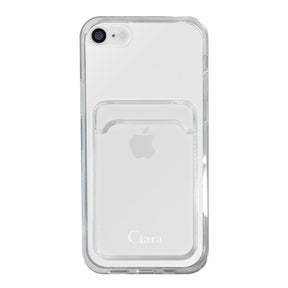 iPhoneSE2/SE3 TPU カード収納クリアケース ロゴ ホワイト