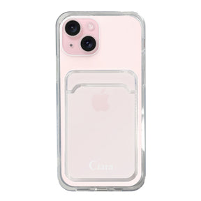 iPhone15 TPU カード収納クリアケース ロゴ ホワイト