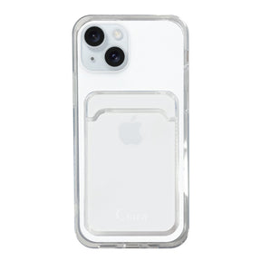 iPhone15Plus TPU カード収納クリアケース ロゴ ホワイト