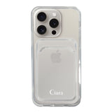iPhone15Pro TPU カード収納クリアケース ロゴ ホワイト