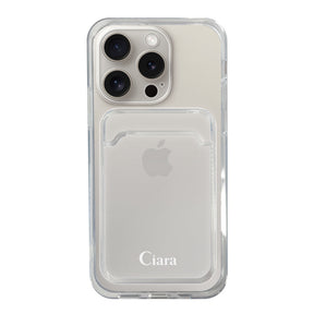 iPhone15Pro TPU カード収納クリアケース ロゴ ホワイト