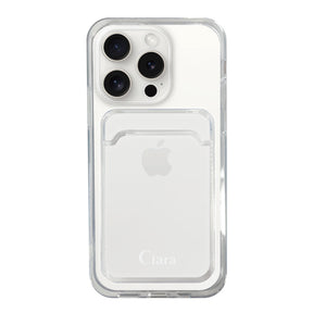 iPhone15ProMax TPU カード収納クリアケース ロゴ ホワイト