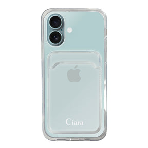 iPhone16Plus TPU カード収納クリアケース ロゴ ホワイト