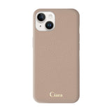 iPhone14ケース シュリンクPU レザーケース ロゴ ベージュ