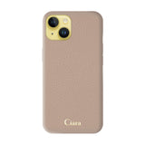 iPhone14Plusケース シュリンクPU レザーケース ロゴ ベージュ