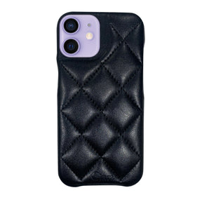 iPhone12/12Pro キルティングPU レザーケース ロゴ ブラック