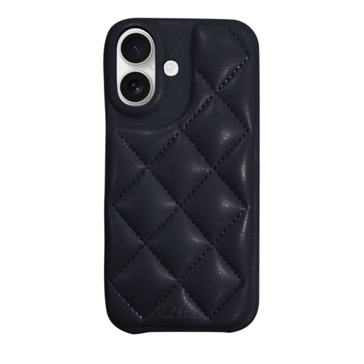iPhone16ケース キルティングPU レザーケース ロゴ ブラック