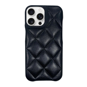 iPhone16ProMax キルティングPU レザーケース ロゴ ブラック