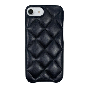 iPhone7/8/SE2/SE3 キルティングPU レザーケース ロゴ ブラック