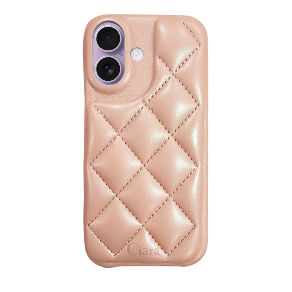 iPhone17 キルティングPU レザーケース ロゴ ピンク