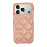 iPhone17Pro キルティングPU レザーケース ロゴ ピンク