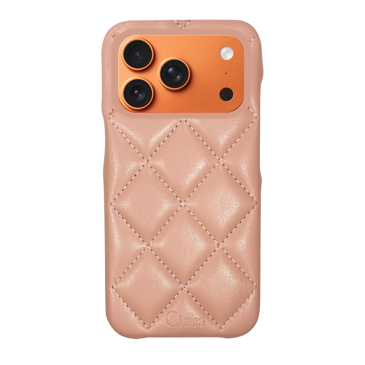 iPhone17ProMax キルティングPU レザーケース ロゴ ピンク