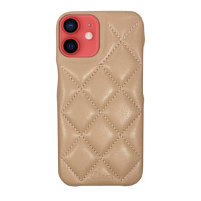 iPhone11 キルティングPU レザーケース ロゴ ベージュ
