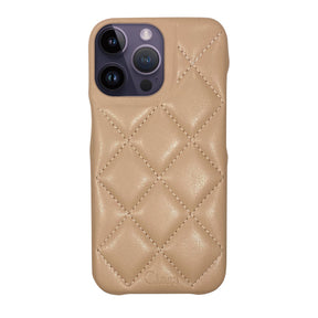 iPhone14ProMax キルティングPU レザーケース ロゴ ベージュ